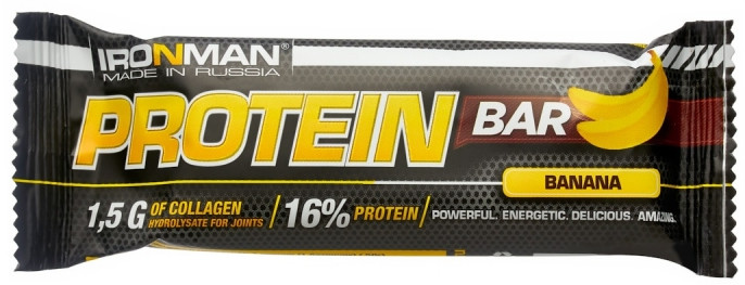 Батончик с коллагеном в темной глазури со вкусом банана | Protein Bar | Ironman