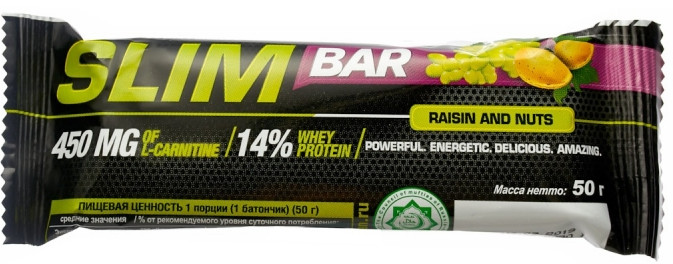 Батончик с L-карнитином в темной глазури с изюмом и орехами | Slim Bar | Ironman