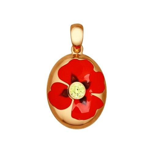 Подвеска из золочёного серебра с эмалью и фианитом «Маки» | SOKOLOV