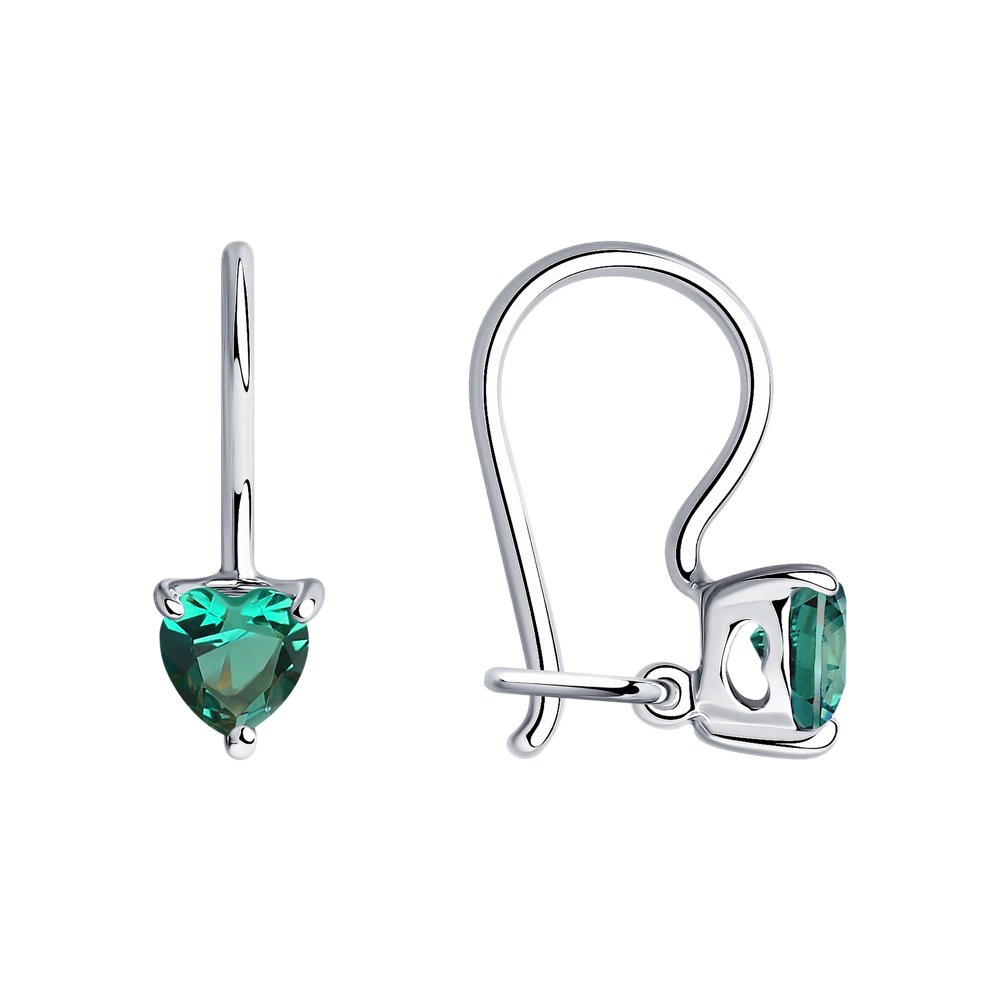 Серьги из серебра с зелеными фианитами | SOKOLOV