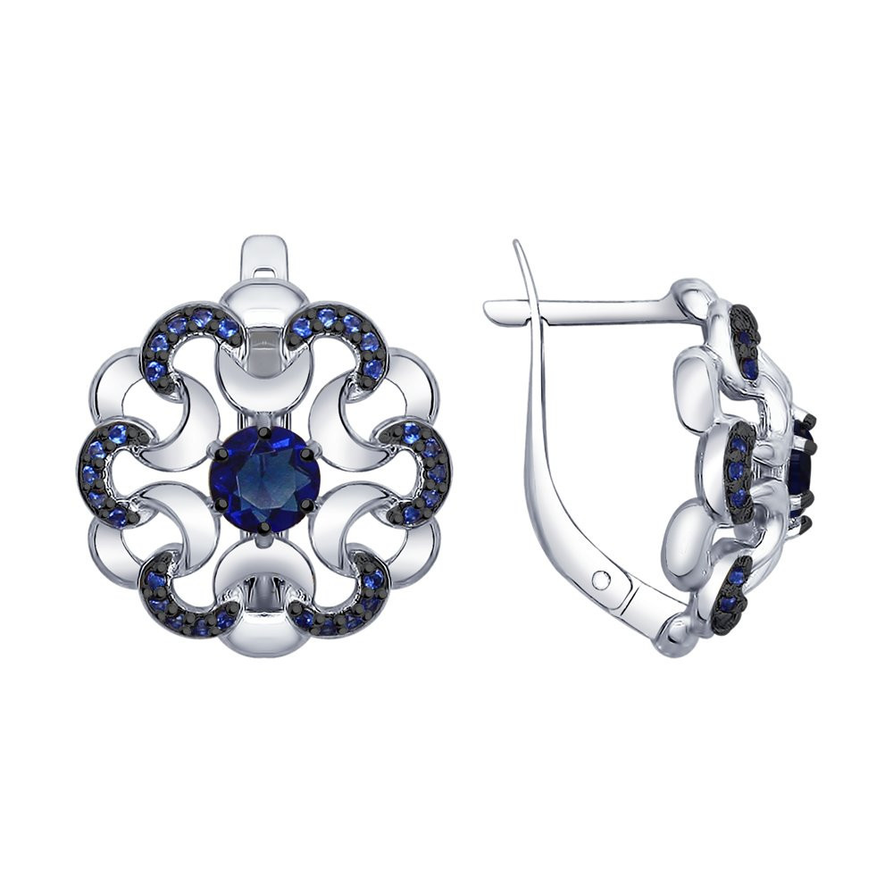 Серьги из серебра с синими фианитами | SOKOLOV