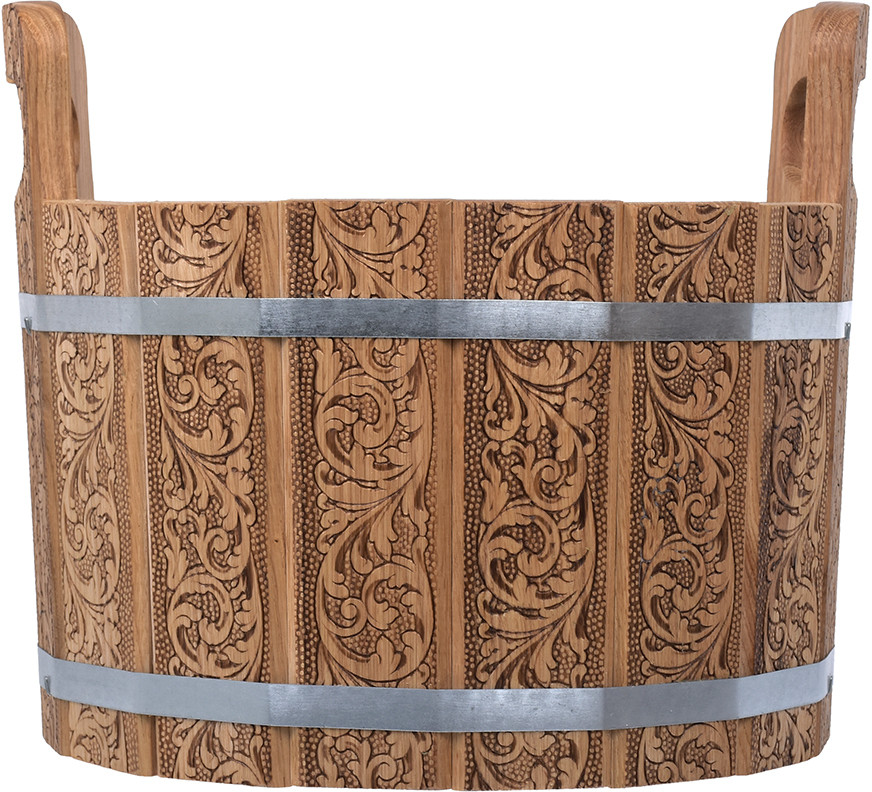 Ушат шайка с нержавеющей вставкой | Цветочный орнамент | Банные штучки