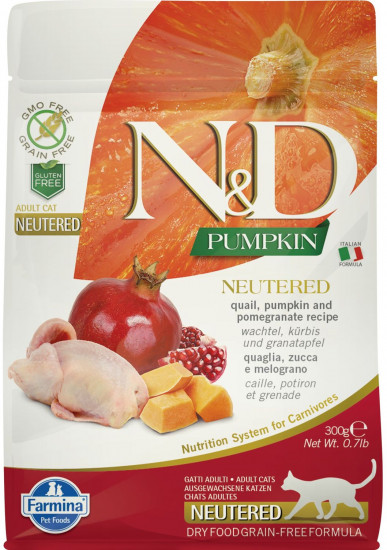 Корм беззерновой для кошек с перепелом и тыквой