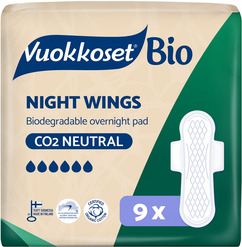 Прокладки ночные с крылышками «Wings Night» | 100% BIO | Vuokkoset