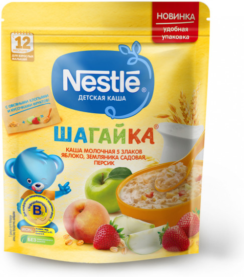 Каша молочная с яблоком, земляникой и персиком «5 злаков»