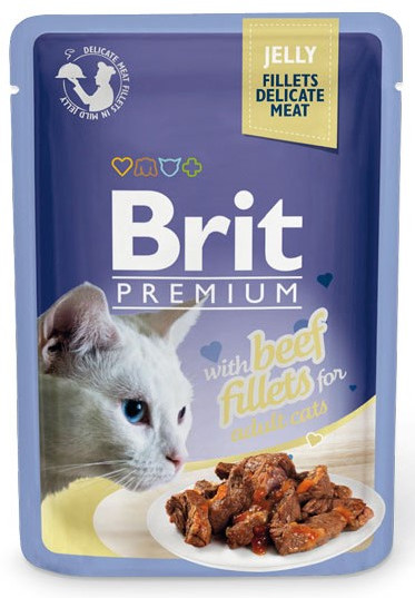 Корм для кошек кусочки в желе из филе говядины | Premium | Brit