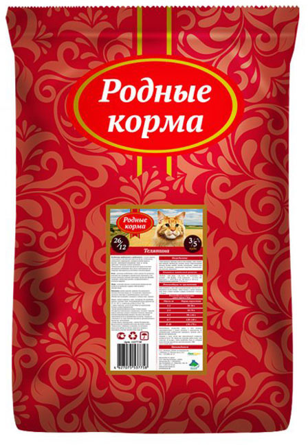 Корм сухой для взрослых кошек с телятиной | Родные корма