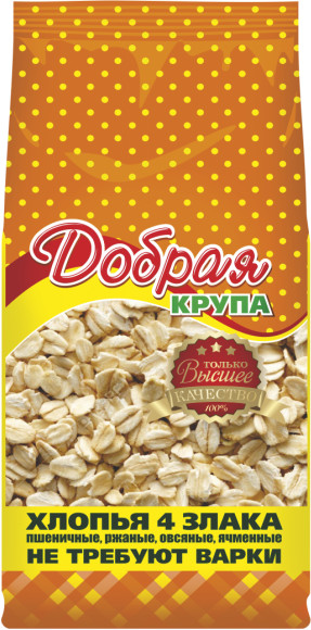 Хлопья крупяные не требующие варки «4 злака» | Добрая крупа