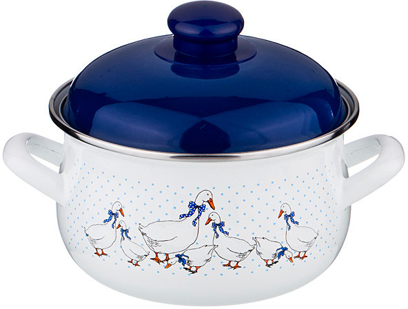 Кастрюля эмалированная с крышкой | Гуси | Agness