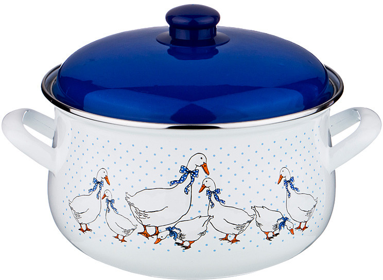 Кастрюля эмалированная с крышкой | Гуси | Agness