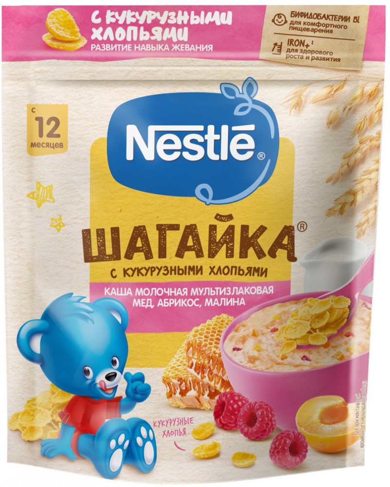 Каша молочная с медом, абрикосом и малиной «Мультизлаковая» | Шагайка | Nestle