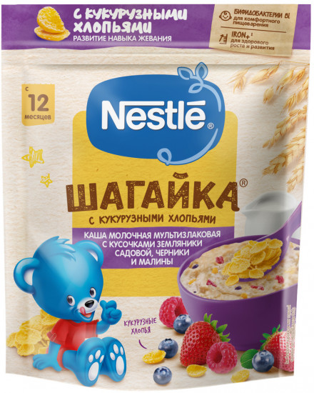 Каша молочная с земляникой, черникой и малиной «Мультизлаковая»