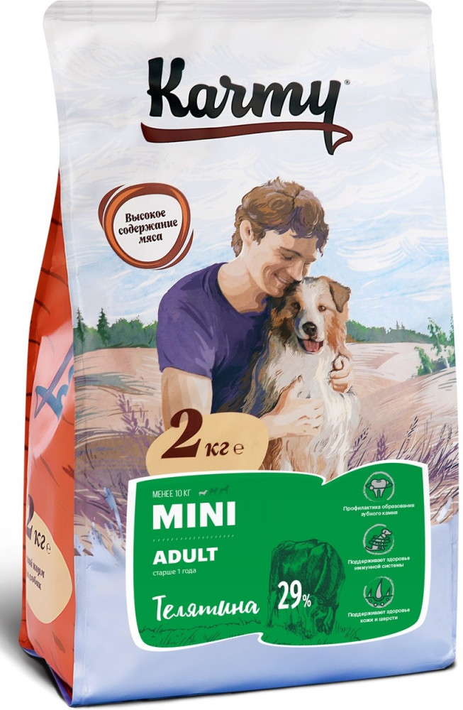 Корм для взрослых собак мелких пород с телятиной «Mini Adult» | Karmy