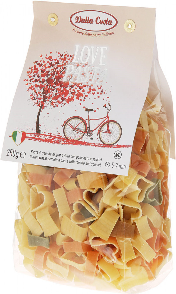 Макароны фигурные со шпинатом и томатами «Любовь» | Dalla Costa