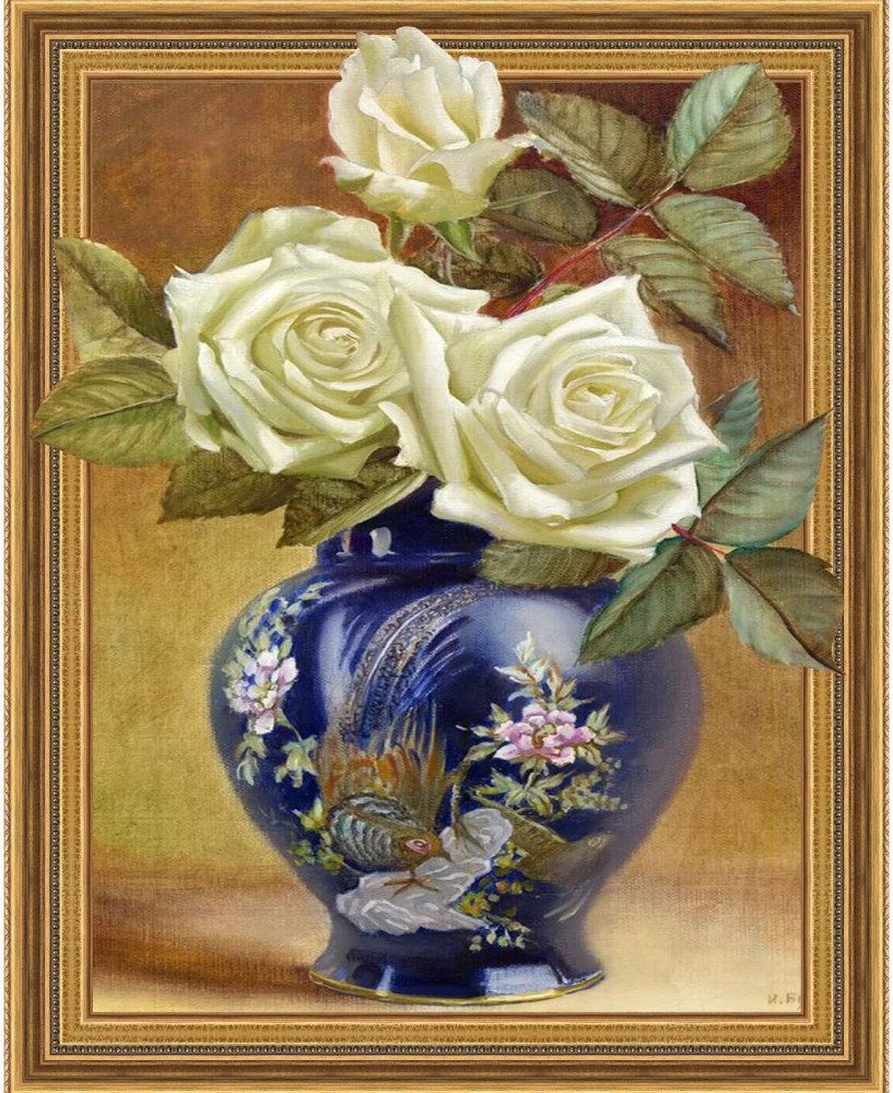 Мозаика алмазная «Бузин. Розы в восточной вазе» | SilverToys