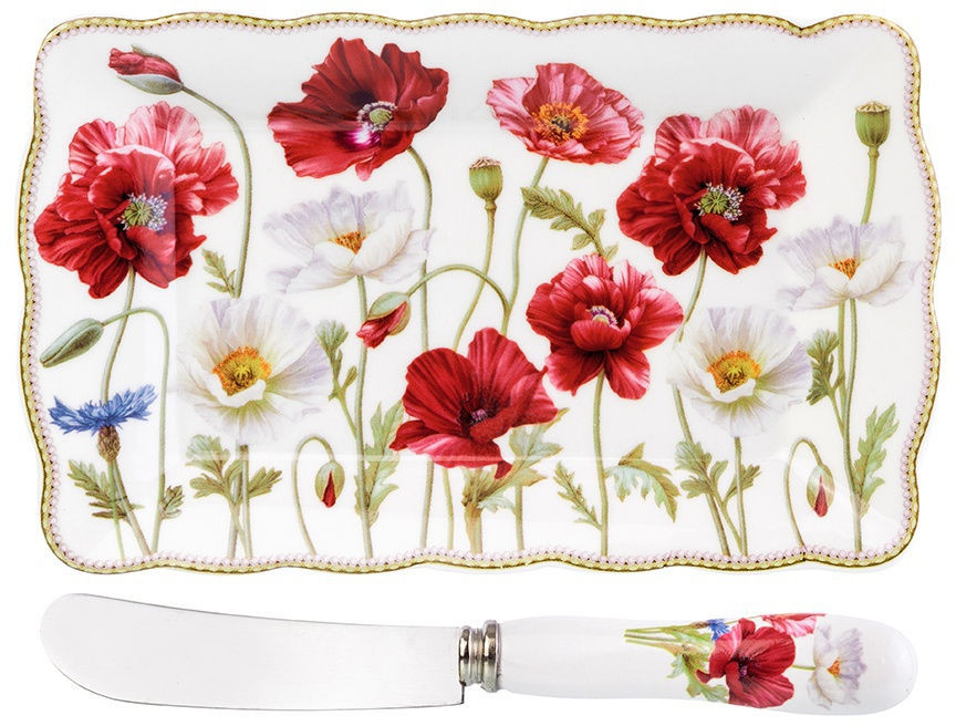 Тарелка под масло с ножом «Маки» | Elan Gallery