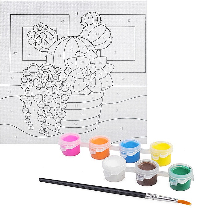 Холст с красками «Цветущие кактусы» | Рыжий кот