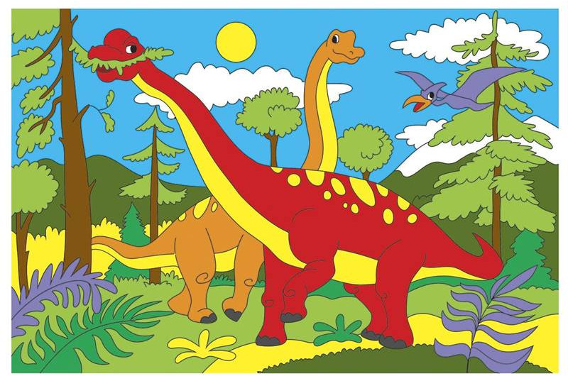 Холст с красками по номерам «Мир динозавров» | Рыжий кот