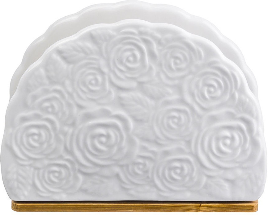 Салфетница на деревянной подставке «Розы» | Белые розы | Elan Gallery