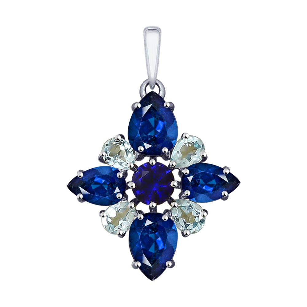 Подвеска из серебра с топазами и синими корунд | SOKOLOV