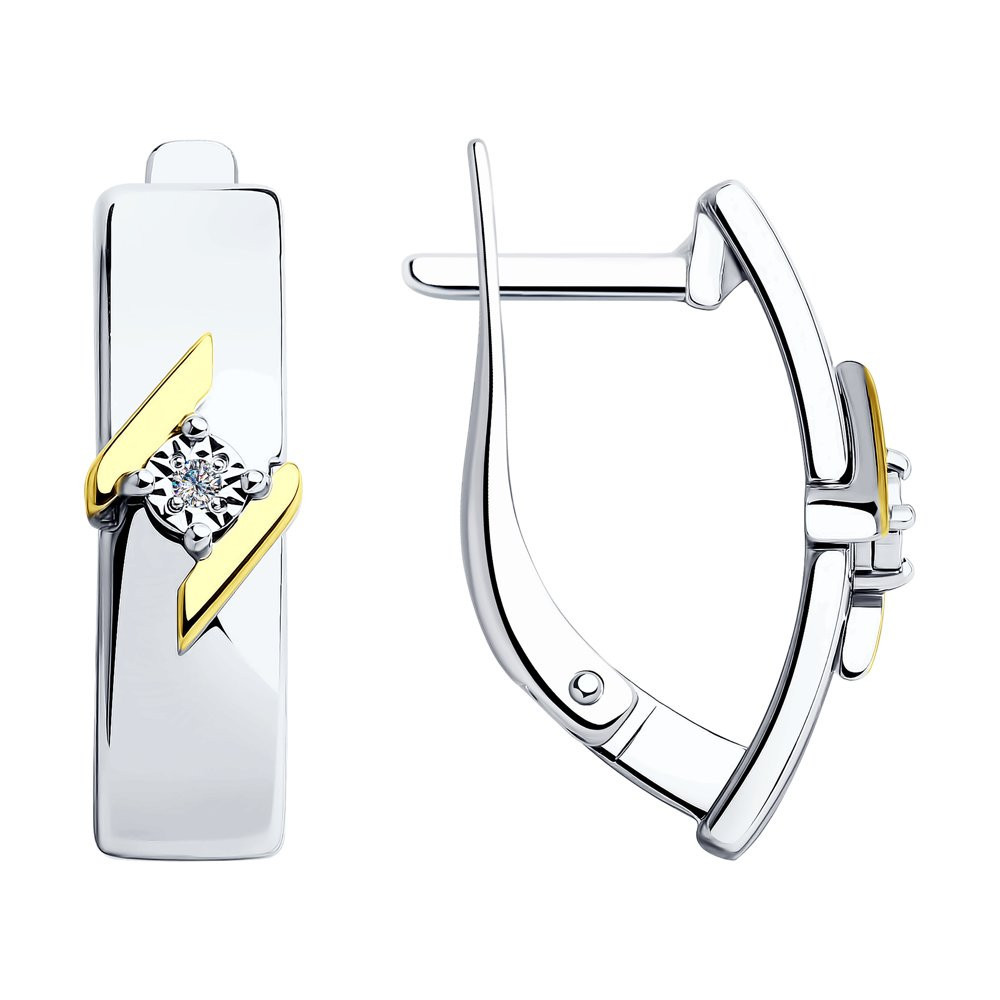 Серьги из золочёного серебра с бриллиантами | SOKOLOV