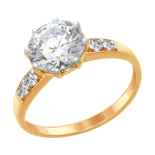 Кольцо из золочёного серебра со Swarovski Zirconia | SOKOLOV