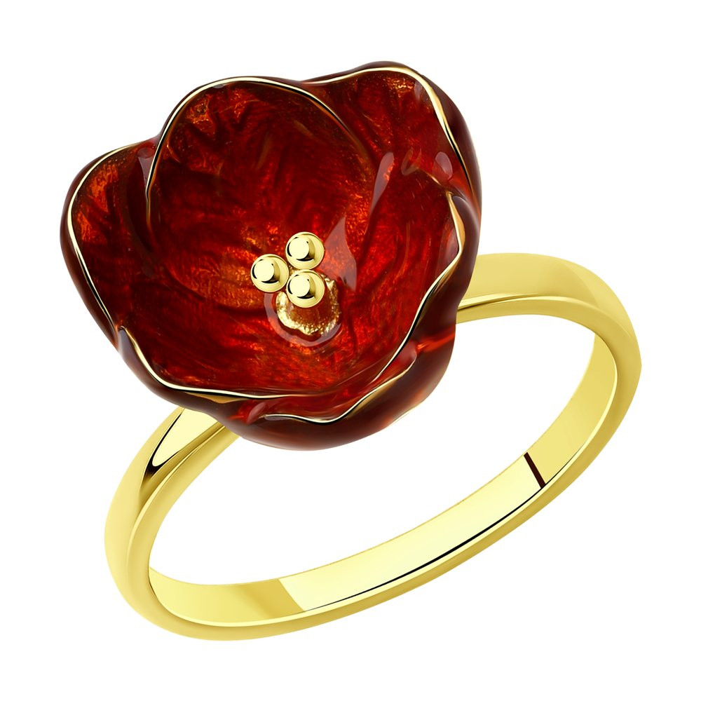 Кольцо из золочёного серебра с эмалью | SOKOLOV