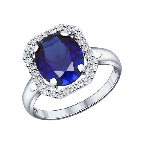 Кольцо из серебра с корундом сапфировым и фианитами | SOKOLOV