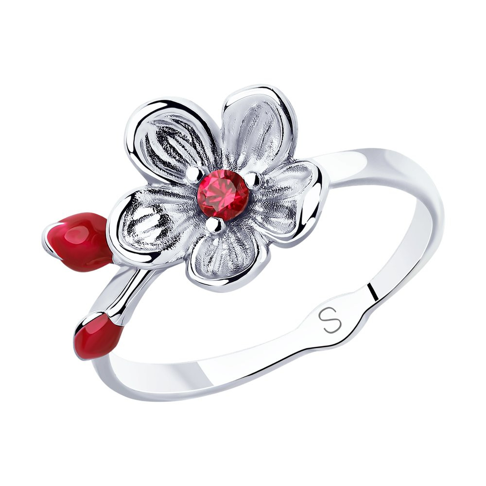 Кольцо из серебра с эмалью и фианитом | SOKOLOV