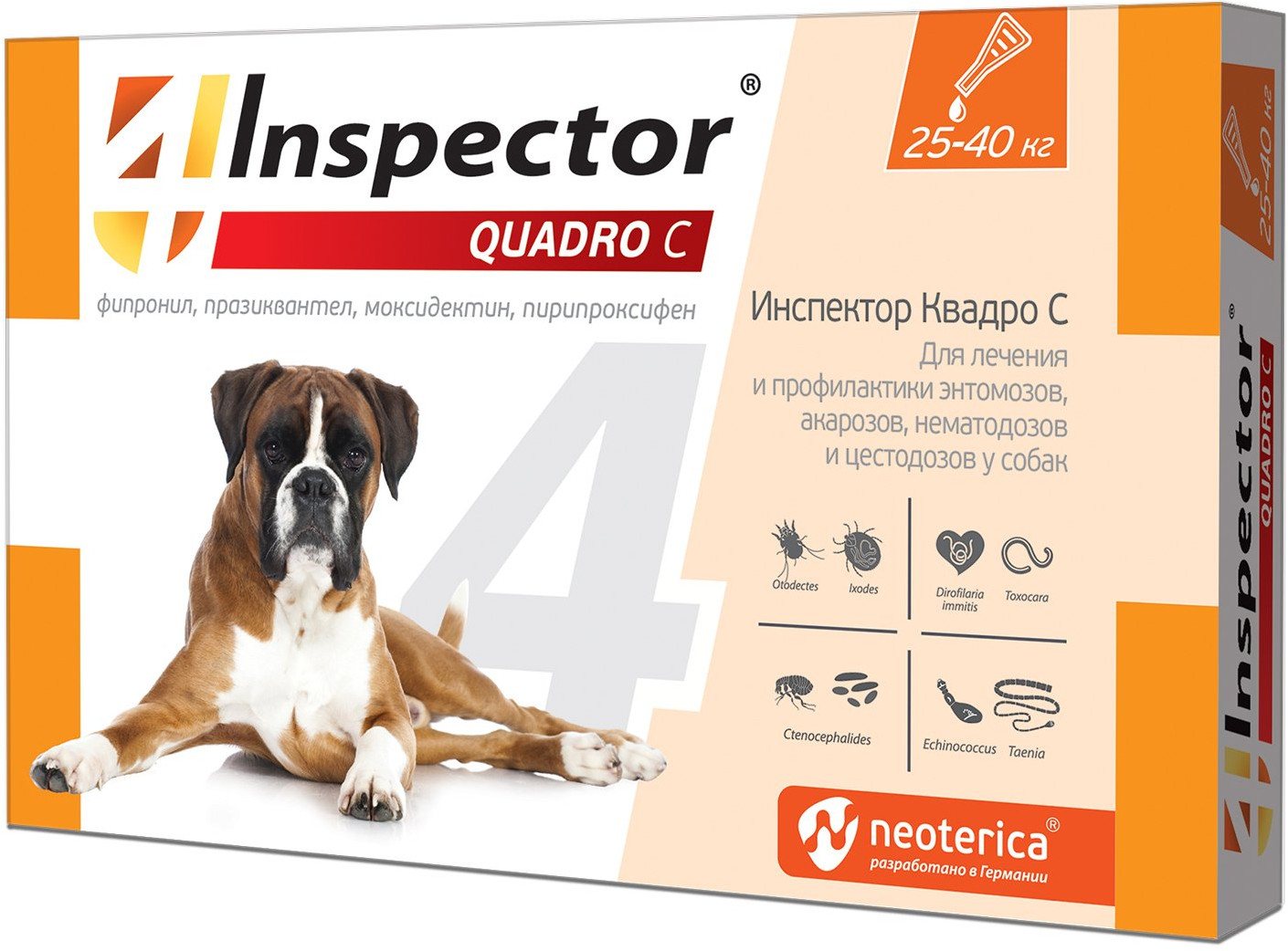 Капли на холку для собак от внешних и внутренних паразитов «Quadro С» | Inspector