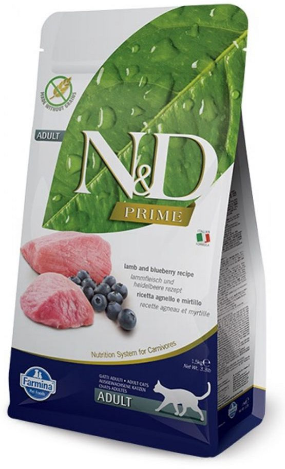 Сухой беззерновой корм для кошек c ягненком и черникой «Prime line» | Natural & Delicious