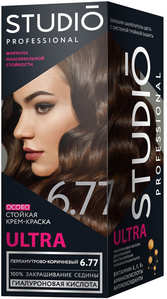 Крем-краска для седых волос, оттенок 6.77 Перламутрово-коричневый | Ultra | Studio Professional