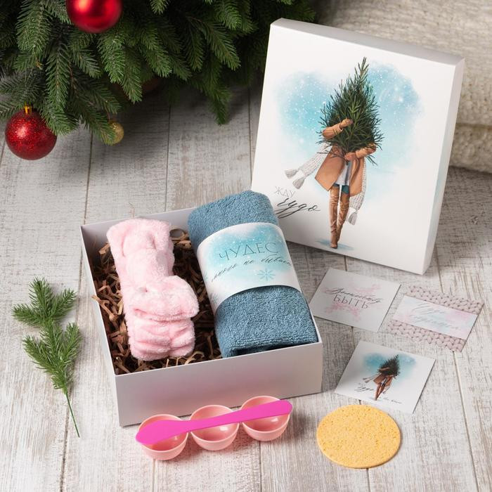 Набор подарочный «Жду чудо» | Новогодние подарочные наборы с полотенцем | Этель