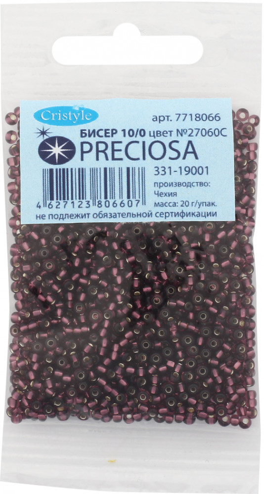 Бисер прозрачный с серебряным центром | Preciosa