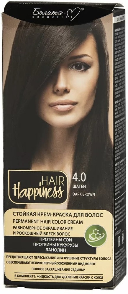 Крем-краска для волос, оттенок 4.0 Шатен | Hair Happiness | Белита-М