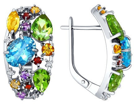 Серьги из серебра с миксом камней | SOKOLOV