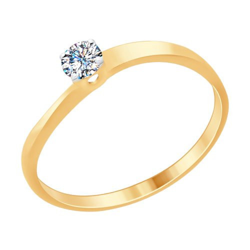 Кольцо из золочёного серебра с фианитом Swarovski | SOKOLOV