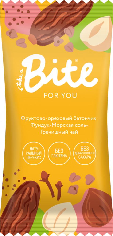 Батончик фруктово-ореховый «Фундук-морская соль-гречишный чай» | For You | Bite