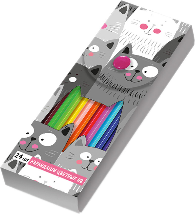 Набор карандашей в пенале «Милые коты» | Карандаши цветные