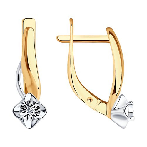 Серьги из золочёного серебра с родированием и бриллиантами | SOKOLOV