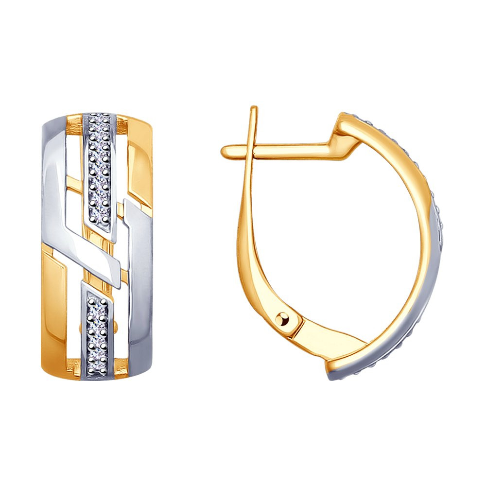 Серьги из золочёного серебра с фианитами | SOKOLOV