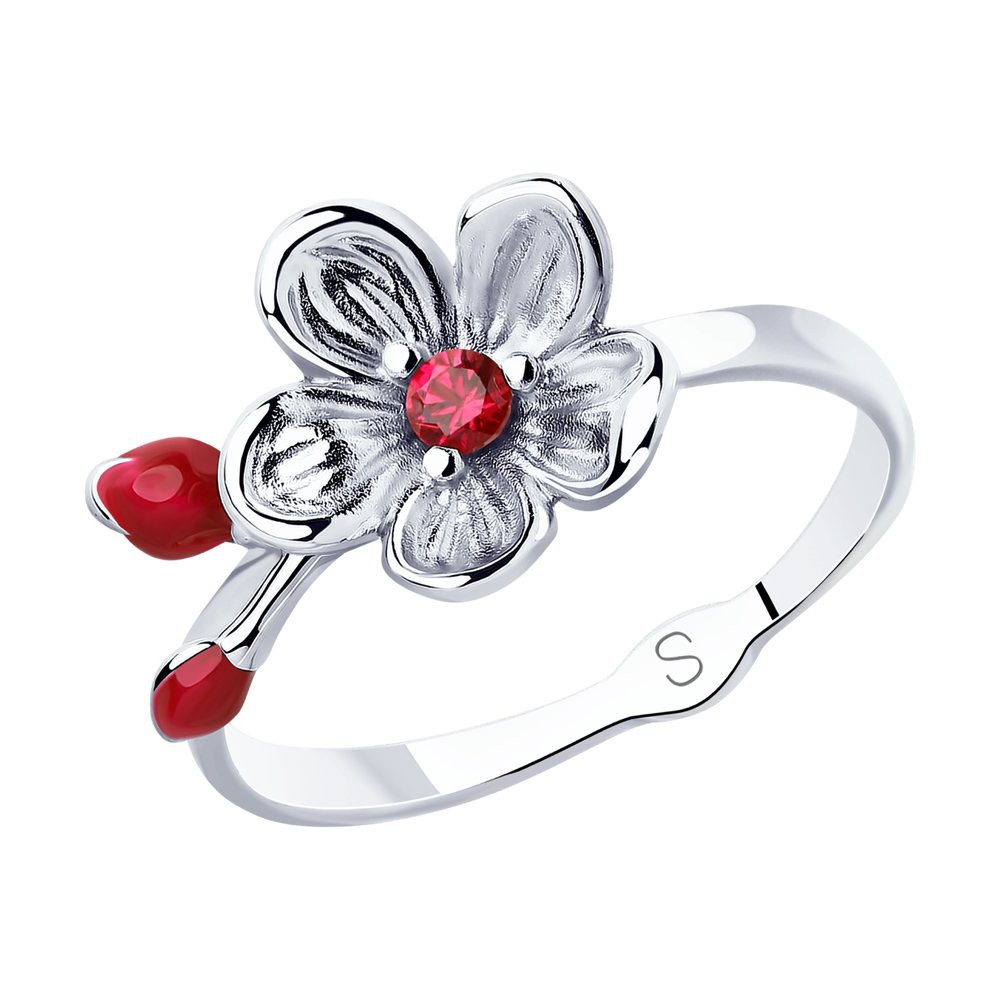 Кольцо из серебра с эмалью и фианитом | SOKOLOV