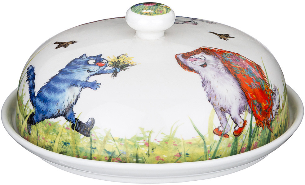 Блюдо круглое с крышкой | Синие коты | Lefard