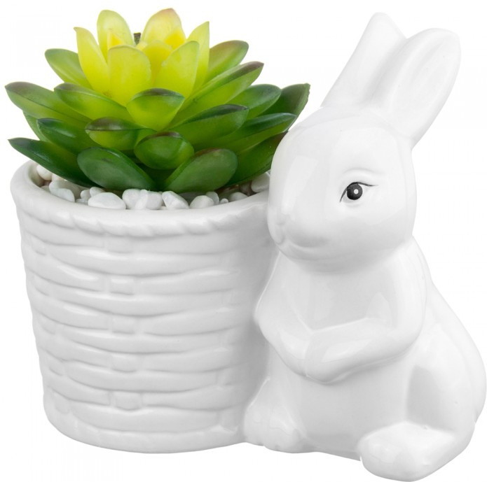 Кашпо-фигурка «Заяц с цветком» | Зайчик | Elan Gallery