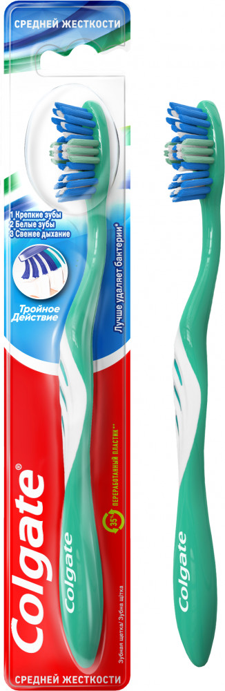 Щетка зубная многофункциональная средней жесткости «Тройное действие» | Colgate