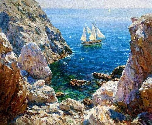 Картина по номерам «Парусник у скал» | Paintboy