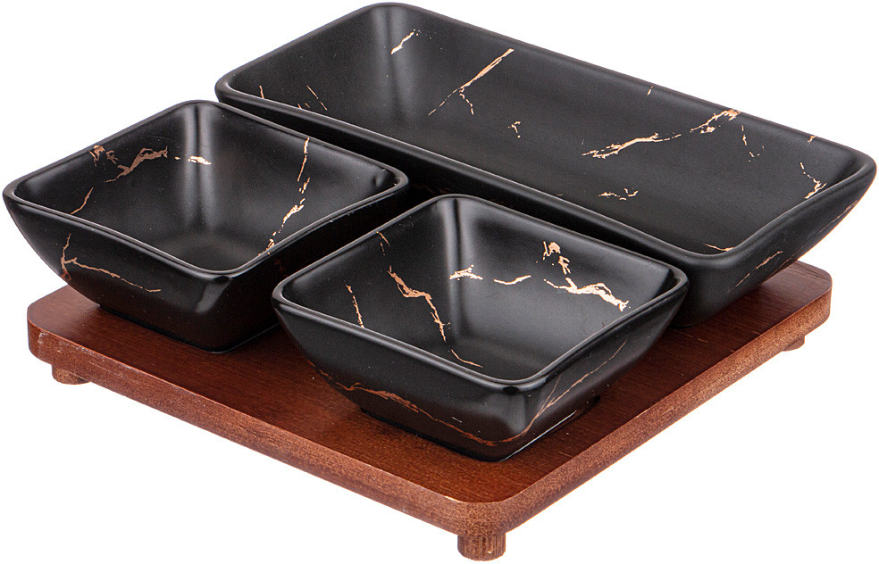 Менажница на деревянной подставке «Золотой мрамор» | Золотой мрамор | Lefard