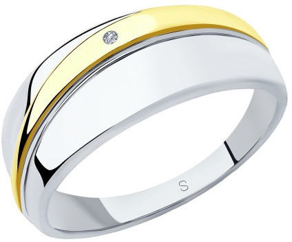 Кольцо из золочёного серебра с бриллиантом | SOKOLOV