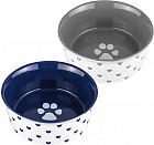 Набор мисок «Лапка на синем и на сером с сердечками»