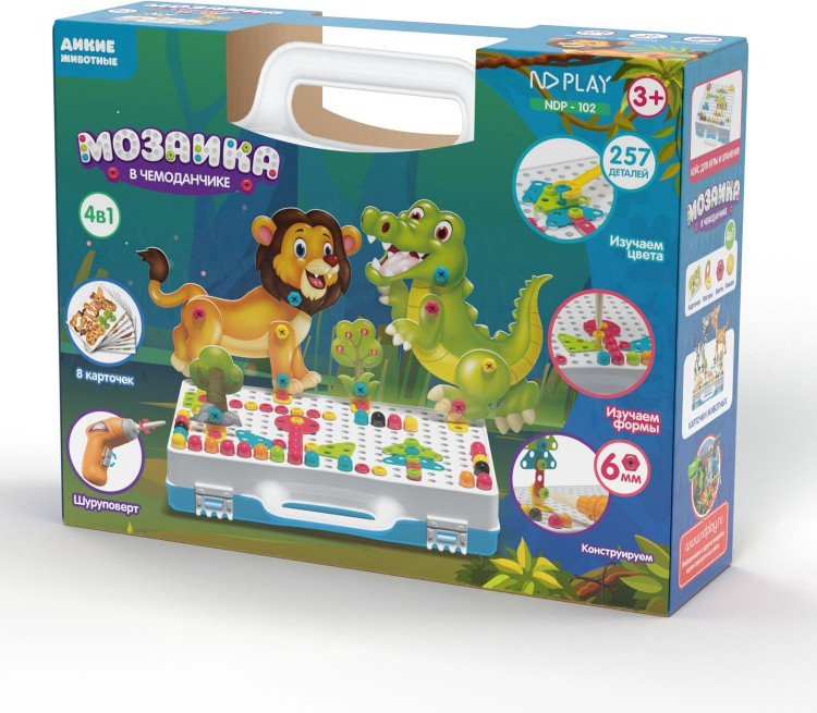 Конструктор «Мозаика в чемоданчике. Дикие животные» | ND Play